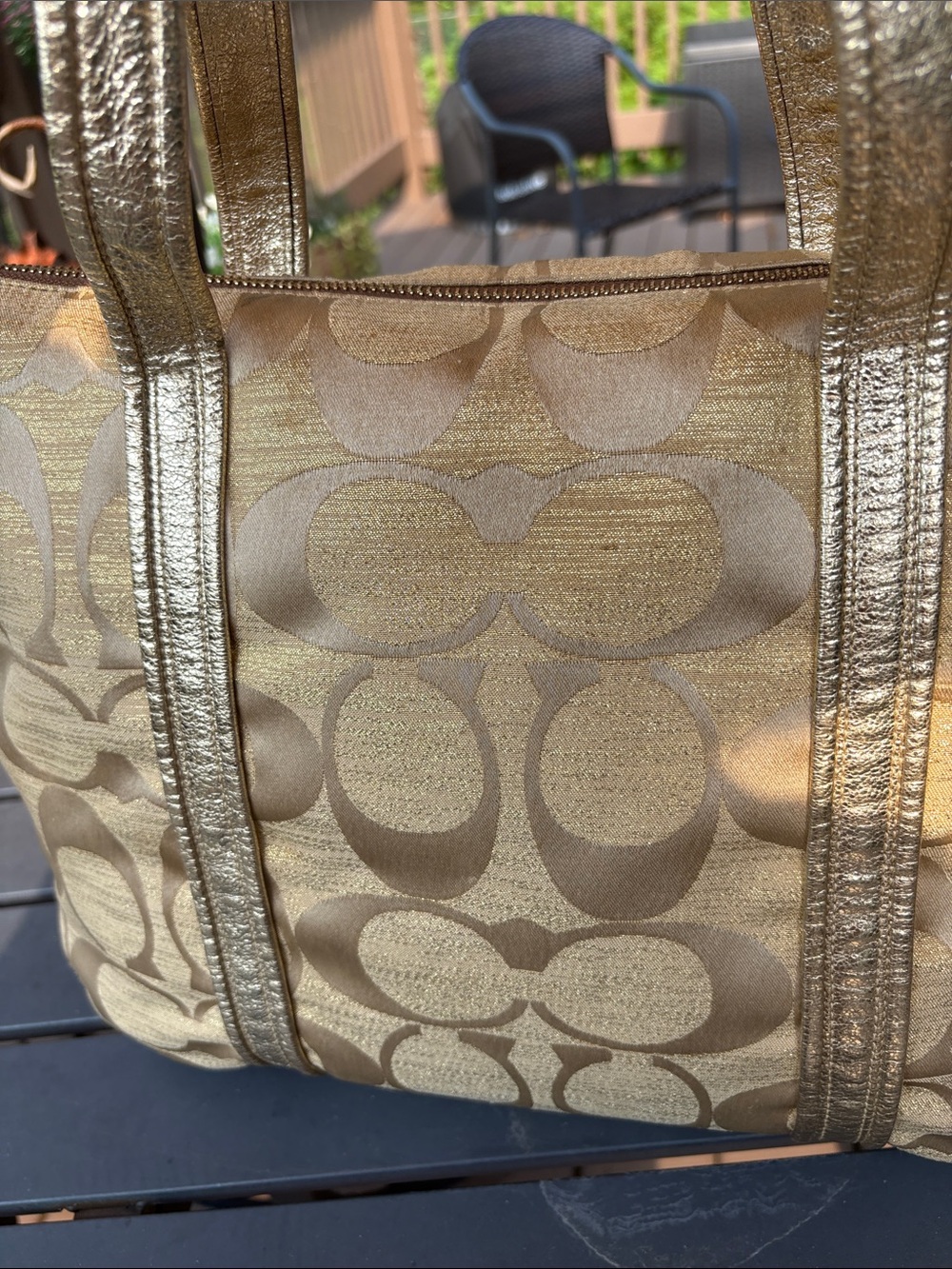 Coach Poppy Signature C Gold Lurex Tote - Picture 9 of 15